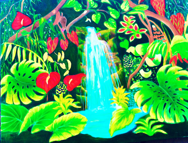 JUNGLE WATERFALL (30X24”, OIL)