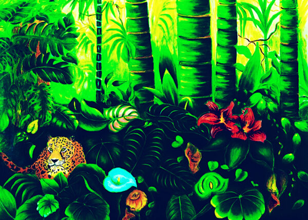 LEOPARD IN THE JUNGLE (36X24”, OIL)