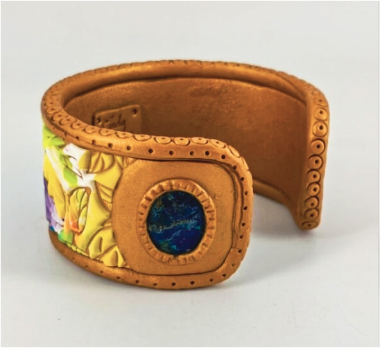 Leaf Pattern Cuff with Lapis Gemstones