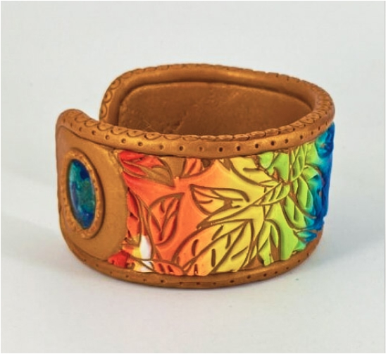 Leaf Pattern Cuff with Lapis Gemstones