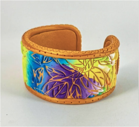 Leaf Pattern Cuff with Lapis Gemstones