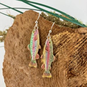 Rainbow Trout hand-painted earrings for fishing enthusiasts