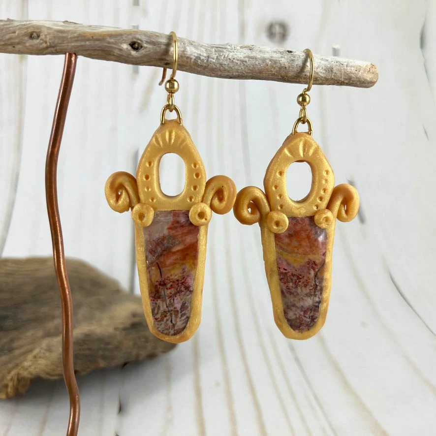 Golden Picture Jasper Earrings