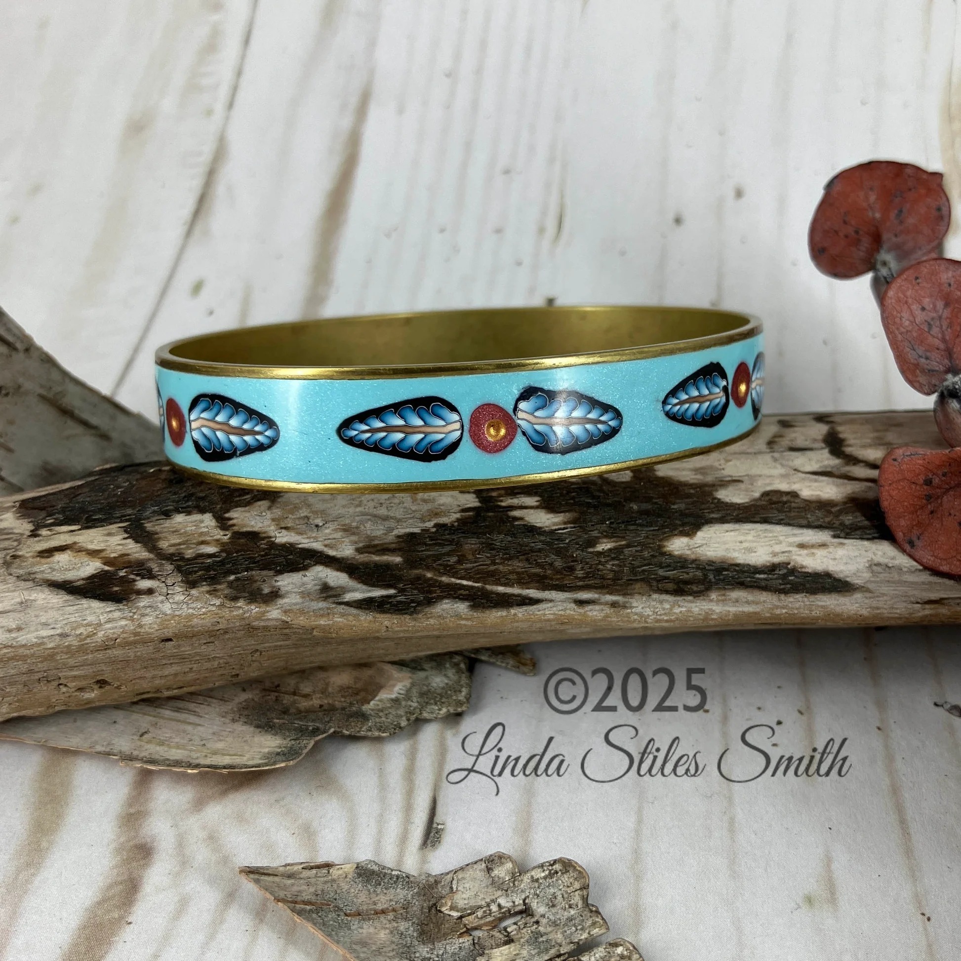 Polished Leaf Inlay One of a Kind Bangle Bracelet