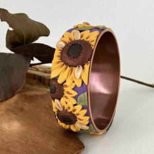 Sunflower Explosion 3D Bangle Bracelet on Purple