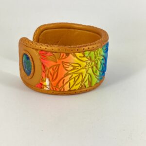 Colorful leaf pattern with lapis gemstone makes a versatile bracelet