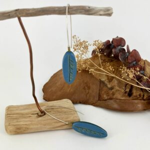 Blue Leaves Long Drop Earrings