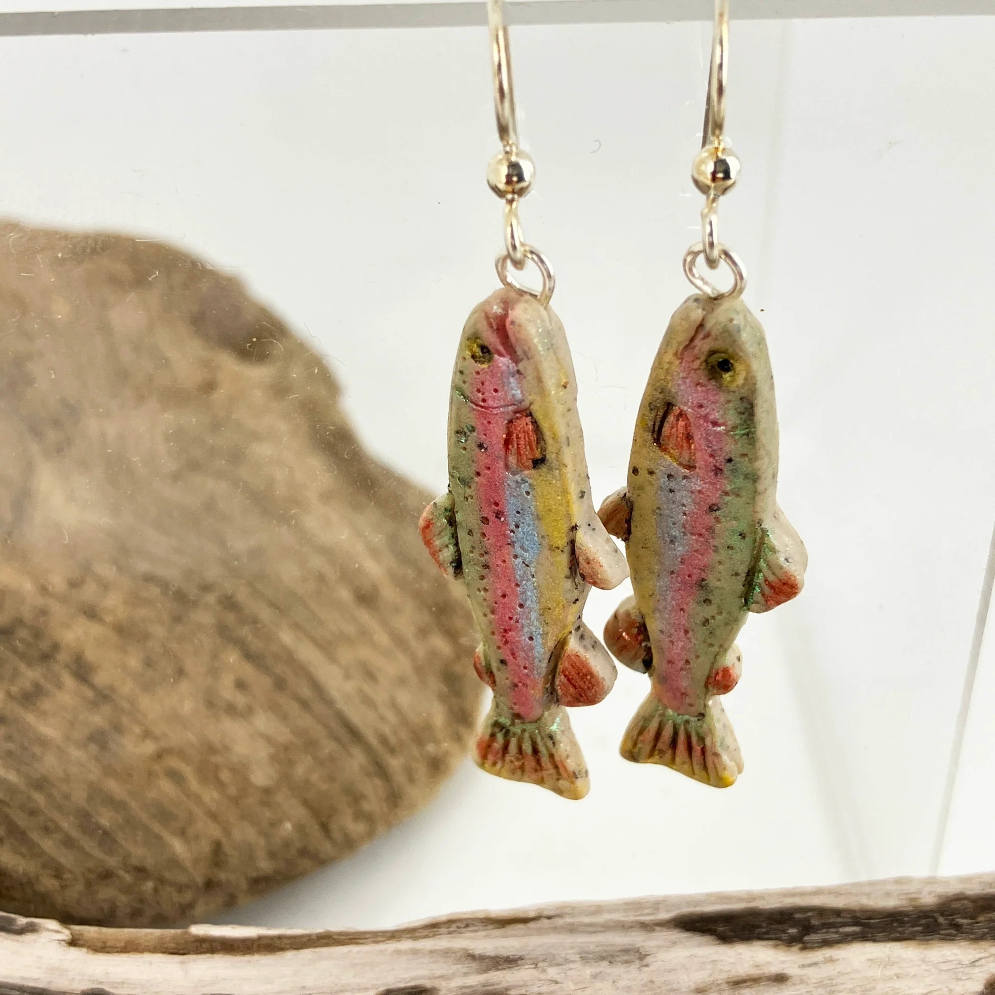 Rainbow Trout Hand-Painted Earrings for Fishing Enthusiasts