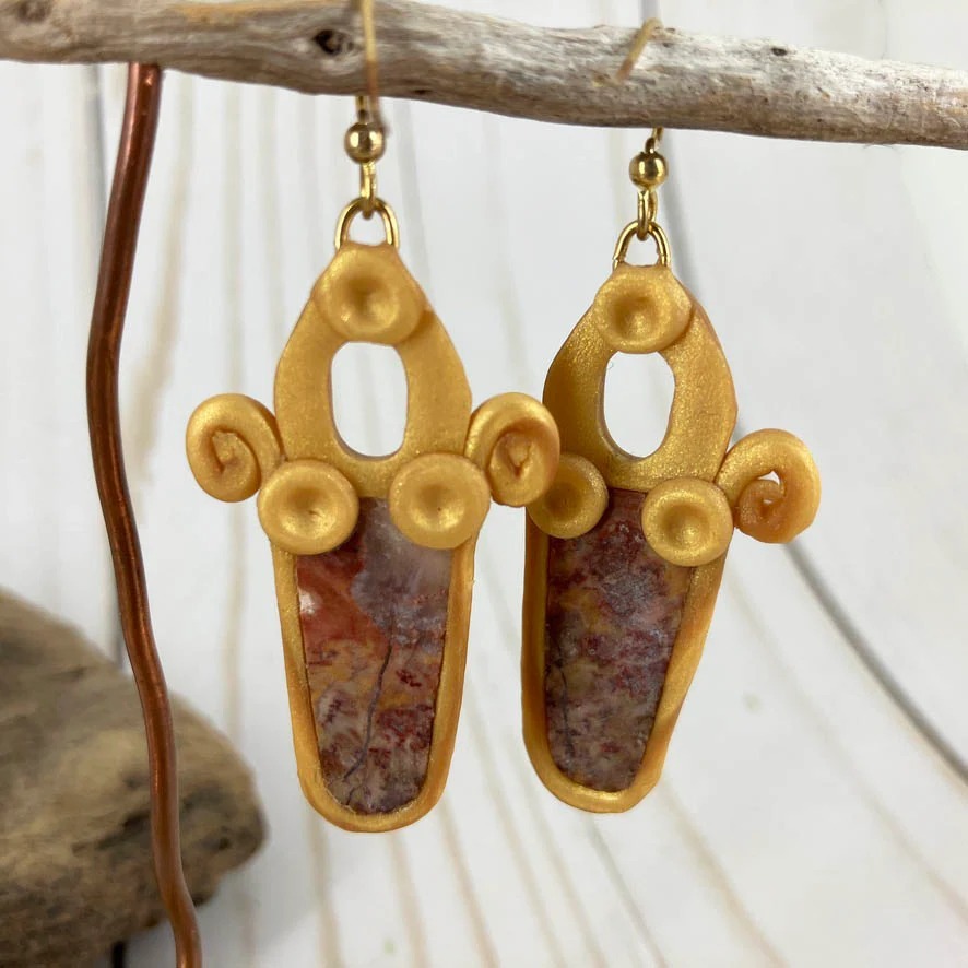 Golden Picture Jasper Earrings