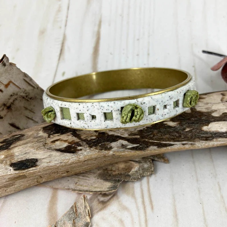 Green Sprouts Bangle Bracelet on White Granite