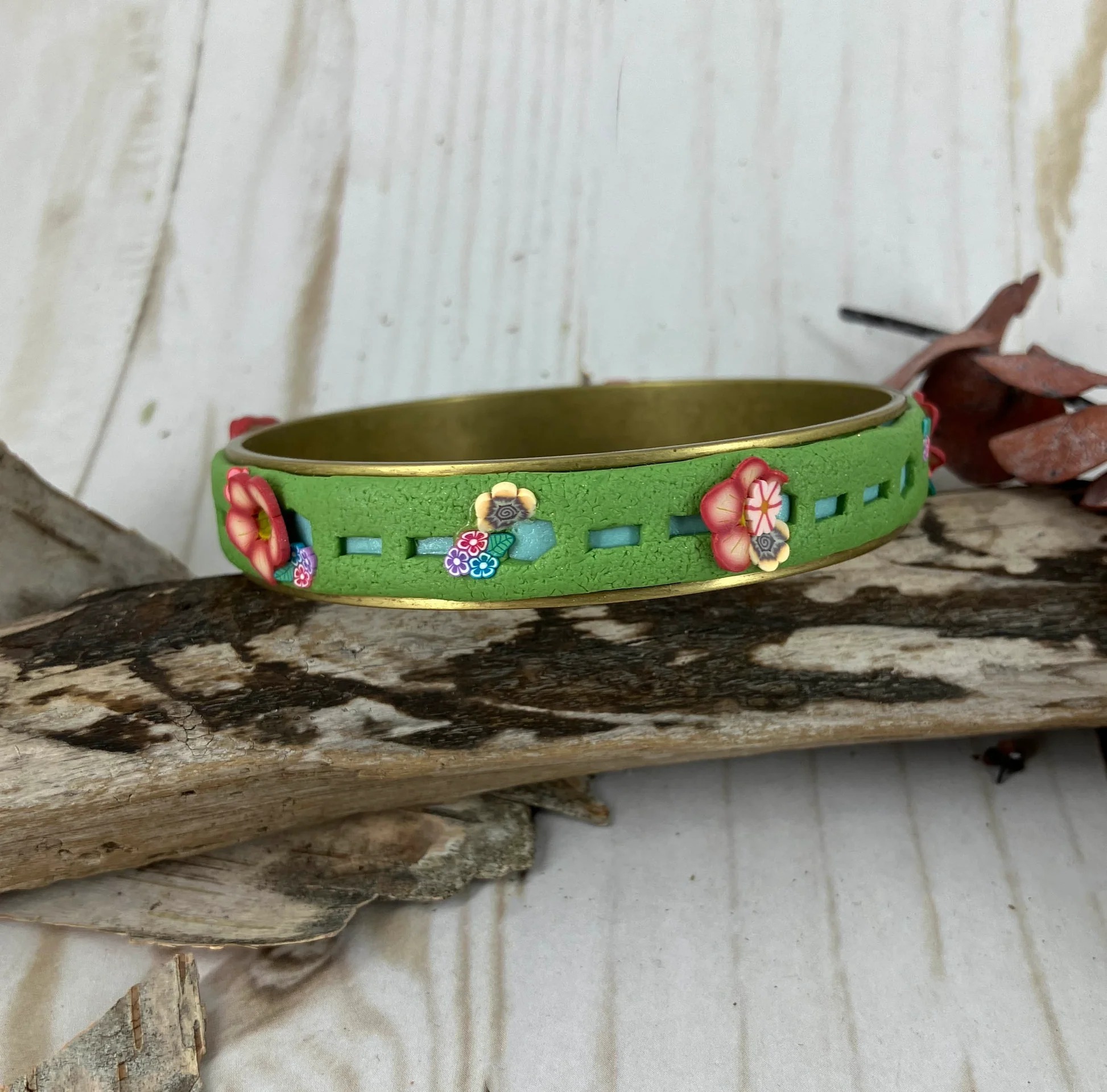Leafy Green peak-a-boo Bangle Bracelet is one of a kind