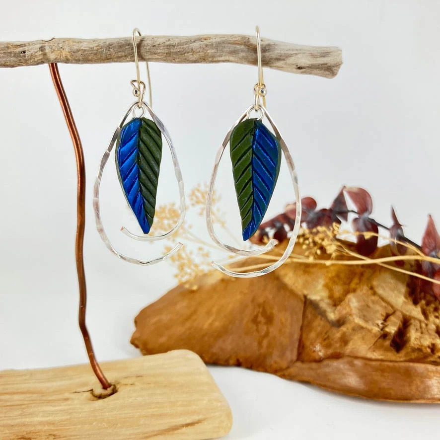 Rich Leafy Greens Earrings Captured in Silver