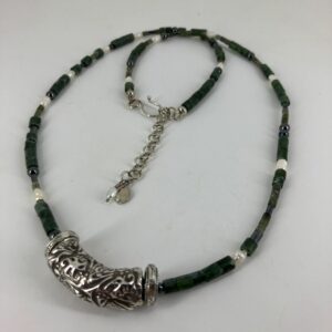 Fine Silver on Deep Green Aventurine