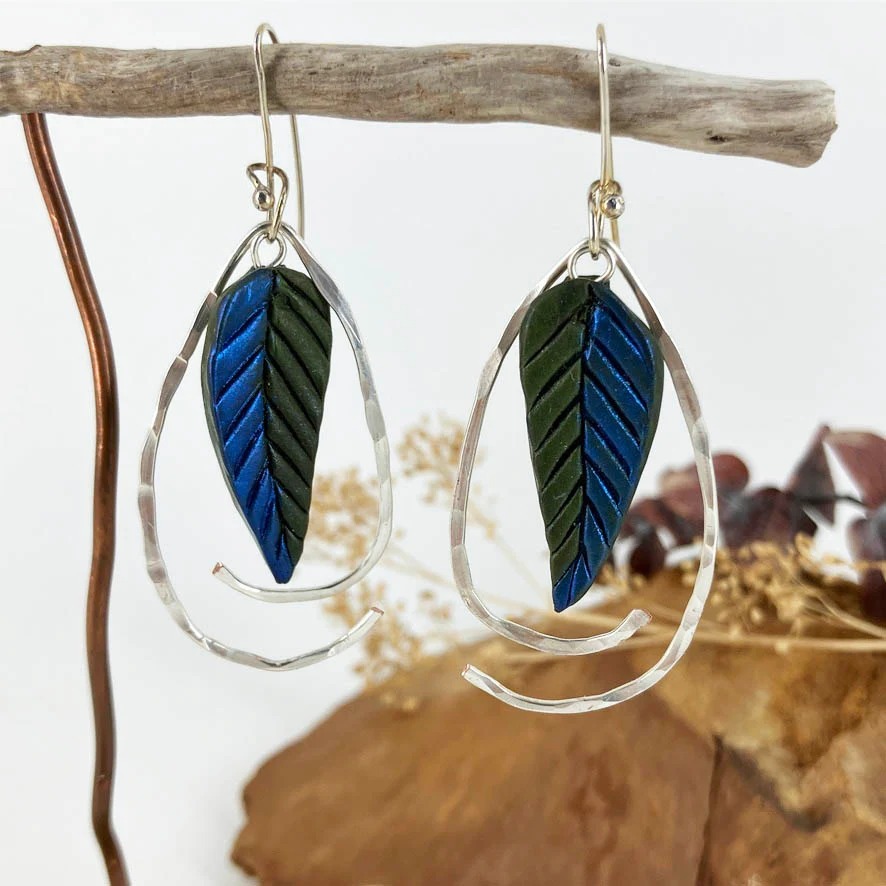 Rich Leafy Greens Earrings Captured in Silver