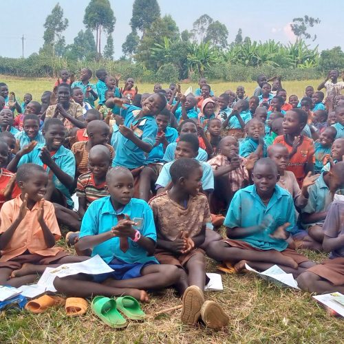 JDI staff creating awareness to students on their Rights and how to report child abuse in Ngume primary school, Omoyo Parish, Zeu Sub County-Zombo Districct.